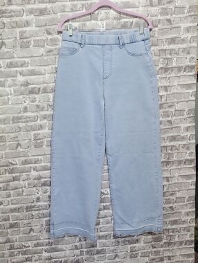 Anna & Ava Light Blue Wide Leg Jeans Womens Lg (10/12) Raw Hem, Distressed